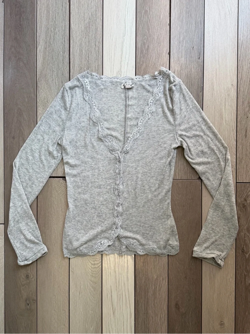 Free People Big Love Lace Trim Knit Button-Up Top
